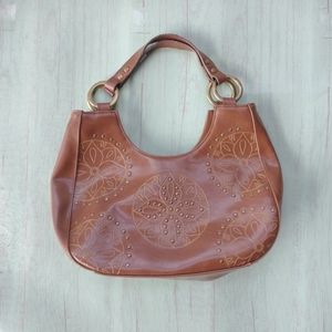 Bisou Bisou brown studded vegan faux leather shoulder bag